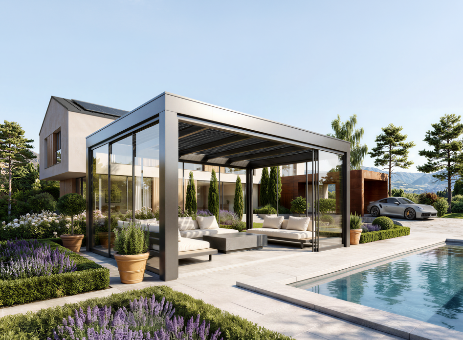 Homepage - Bring the outside in 12 CUBO Solar Terrassendach mit integrierten Solarmodulen