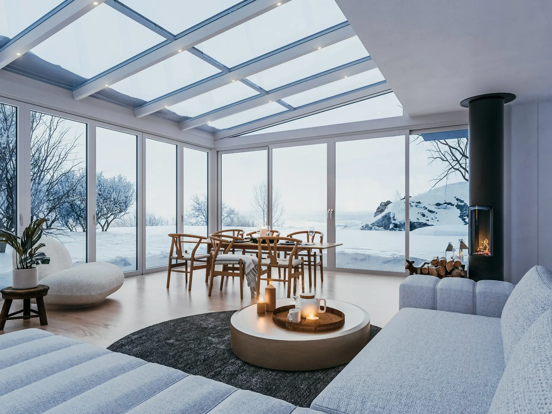 HAWAII 80 - 2.0 11 Wintergarten bei Schnee mit gemütlichem Kamin