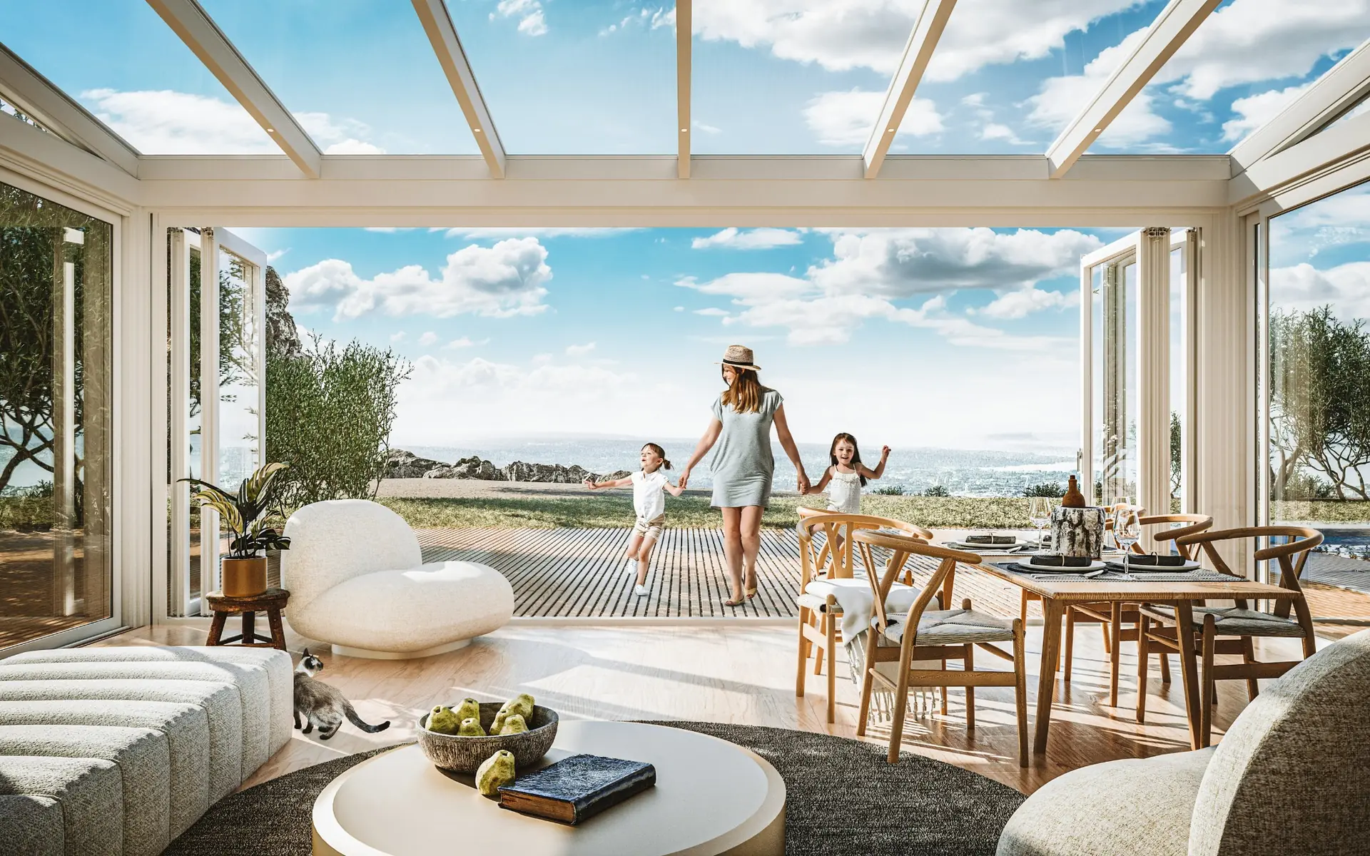 Moderner verglaster Sunparadise Wohnwintergarten in grüner Umgebung