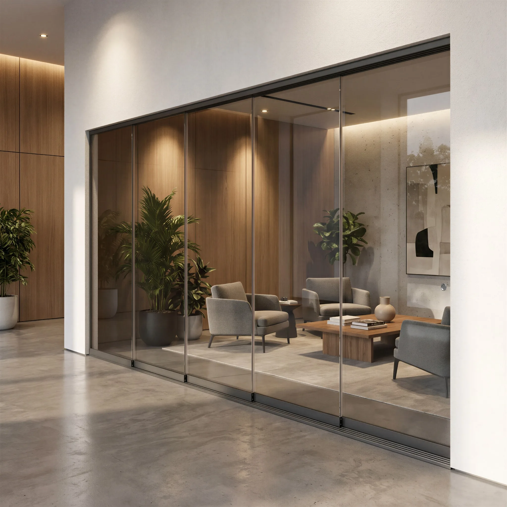 VG Ezie transparent room divider in a contemporary lounge