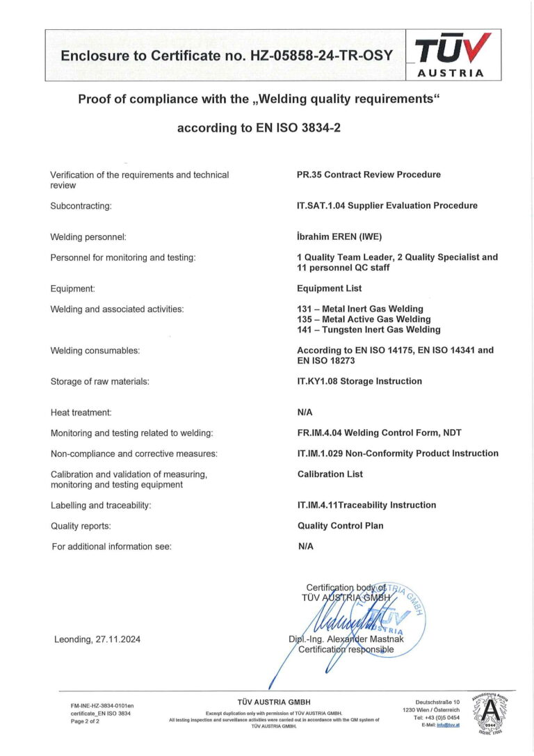 24 TR OSY EK440 certificate EN ISO 3834 2